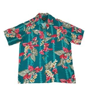 Reserve Hawaiian Mens Shirt Button‎ Up Shirt 100% Rayon Floral Green Size M